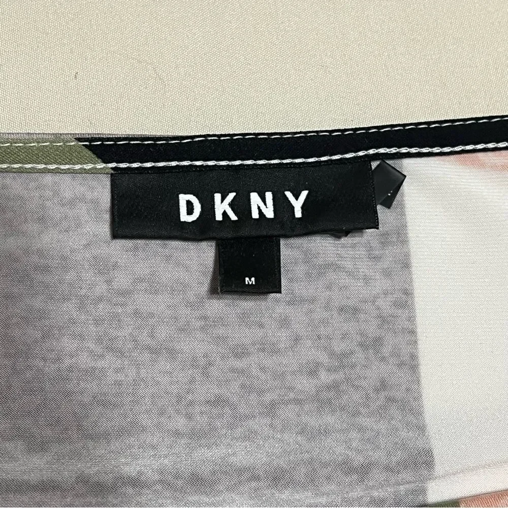 DKNY Women's Top with Pink and Green Abstract Design